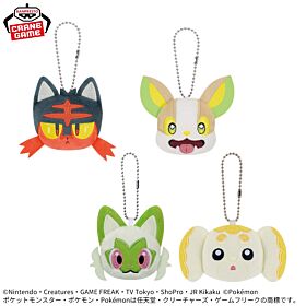 Pokemon Banpresto Prize Item Face Plus Keychain Litten / Yamper / Meowth / Fidough